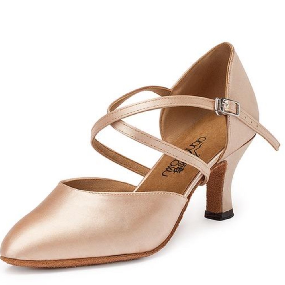 *NWT* Women's Satin 7cm Heels Closed Toe Ballroom Dance Shoes Modern Shoes